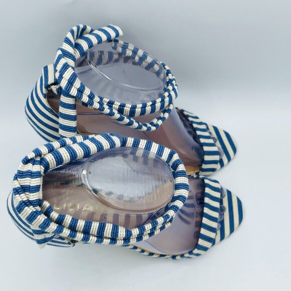 Liliana Heels Womens Size 6.5 Blue White Striped Strappy Stiletto High Shoes - Picture 4 of 12